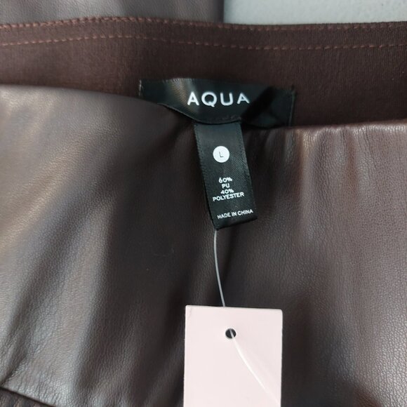 AQUA Brown Faux Leather Pants L High Rise Cropped Flare Chic Modern - Picture 9 of 13
